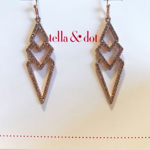 🎃 stella & dot ~ pave spear earrings rose gold ~ interlocking chevrons - Picture 5 of 9